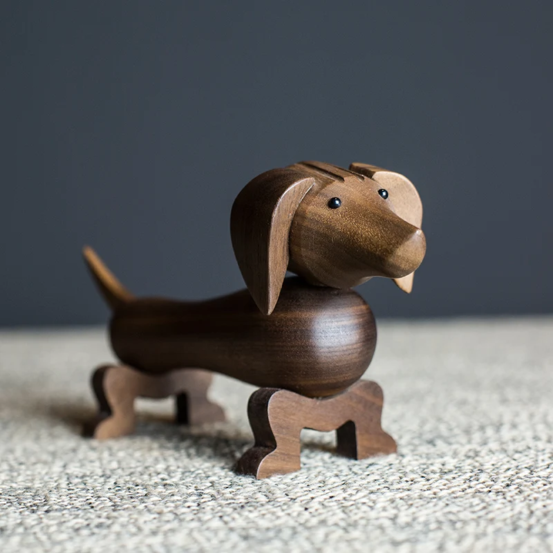 

Walnut Sausage Dog Figurines for Home Decoration and Birthday Gift Danish Famous Wooden Hand Crafts Nordic Fashion miniatures