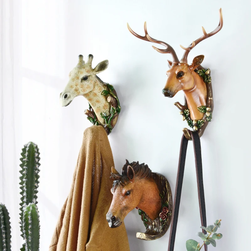 

Creative Antlers Coat Hooks Animal Head Wall Hanger Heavy Duty Rustic Wall Mounted for Coat Hat Bag Towel Key Bathroom Entryway