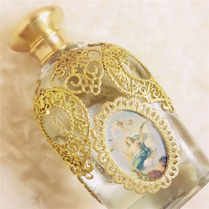 

French Retro Crystal Glass Sealed Perfume Bottle Bedroom Dressing Table Decorate Jars Luxury Brass Decor Perfume Sub-bottling