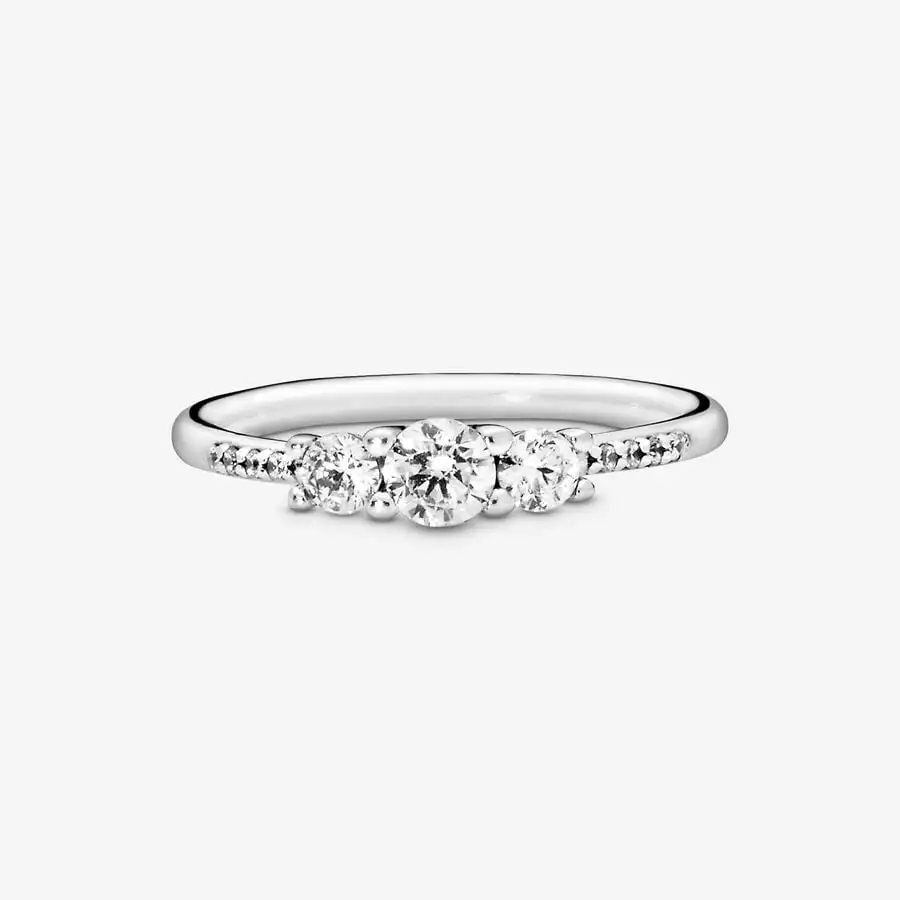 Pandora-Bague de Luxe en Argent 925 pour Femme, Bijoux à Trois Pierres Transparentes, Adaptés aux Cadeaux d'Anniversaire 2