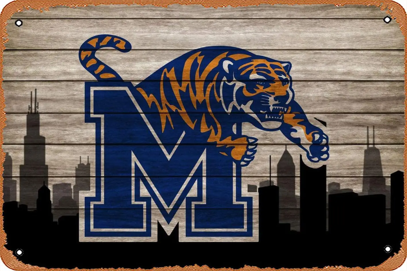 muecddo Mrce Metl Sgn - Tgers 8 x 12 Vntge Look Tn Plte