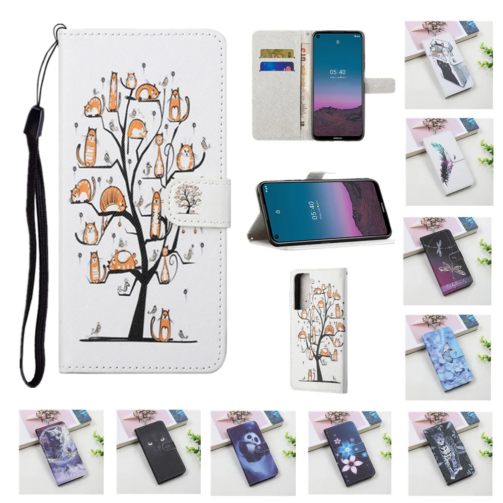 

Cute Painted Leather Case for Galaxy S22 S21FE S20 Ultra M51 M32 M31S Note 20 10 Lite Fundas Bracket Shockproof Lanyard Cover