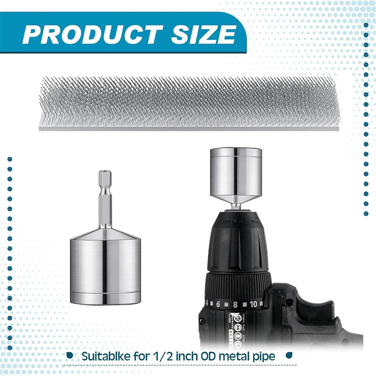 1/2-дюймовый металлический медный очиститель труб с 1 сменными щетками
