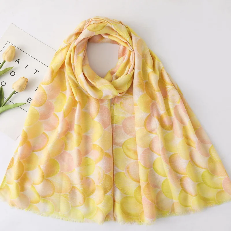 

Ярко-желтый геометрический шарф в этническом стиле из хлопка и льна