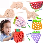 Обучающие Веселые Деревянные игрушки Монтессори, червь, съесть фрукты, яблоко, груша, развивающая интеллектуальная забавная деревянная головоломка, игрушка для детей, подарки