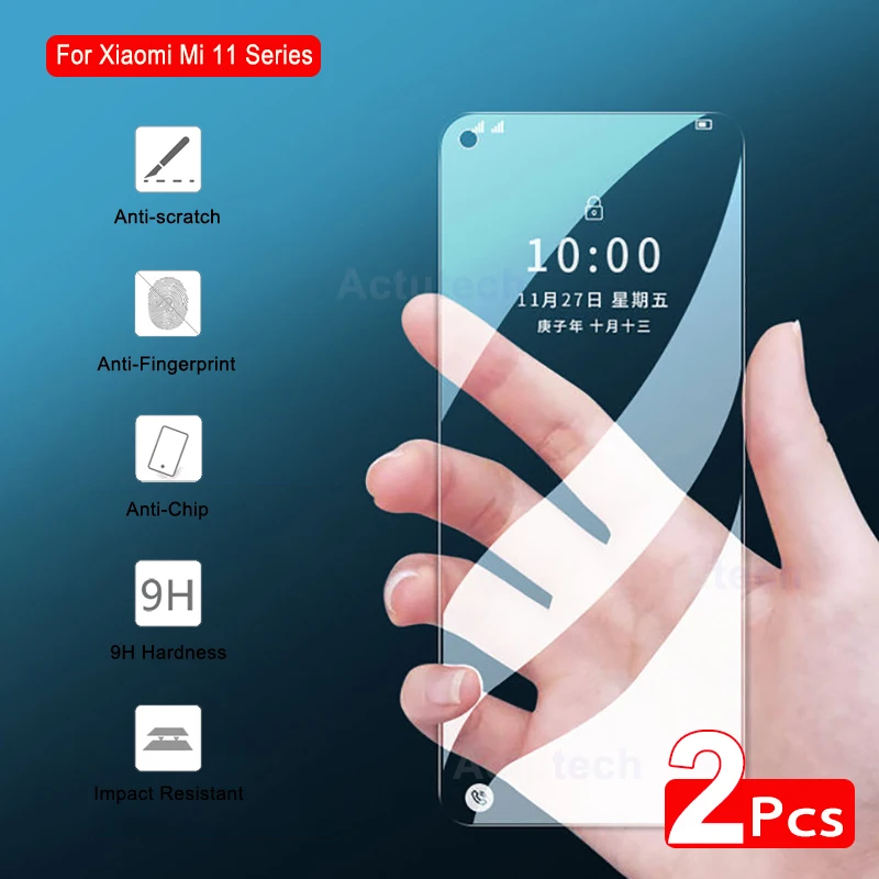 

2 шт., прозрачная стеклянная Защитная пленка для Xiaomi Mi 11 Lite