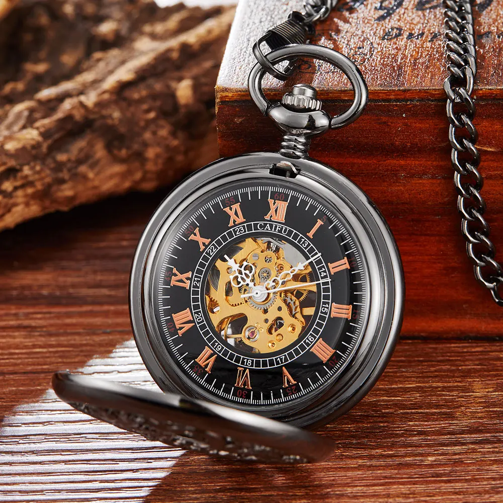 Steampunk Mechanical Pocket Watch Dragon Play Ball Skeleton Hand-wind Flip Clock Fob Watch With Chain For Men Women Collection