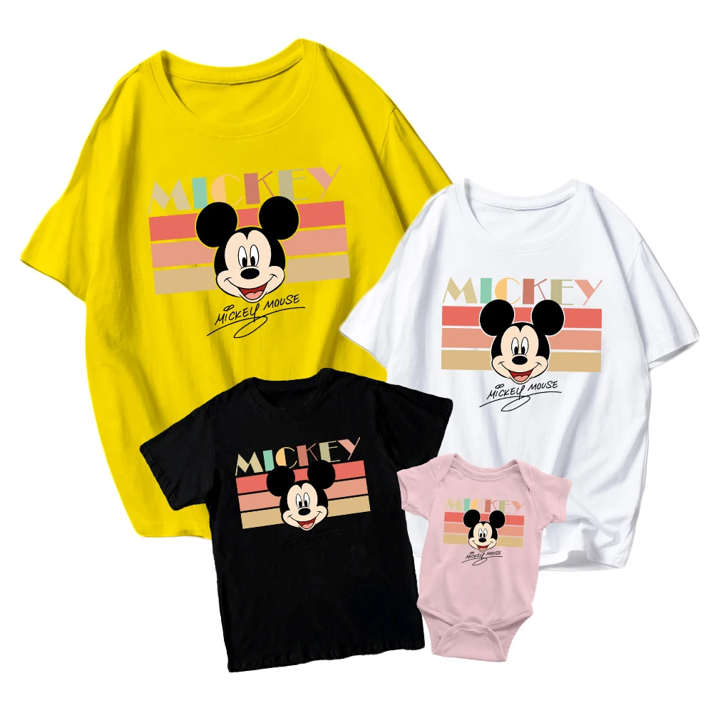 

Disney Summer T-Shirt Cartoon Mickey Mouse Graphic Baby Romper New Kids Short Sleeve Adult Unisex Family Matching Clothing