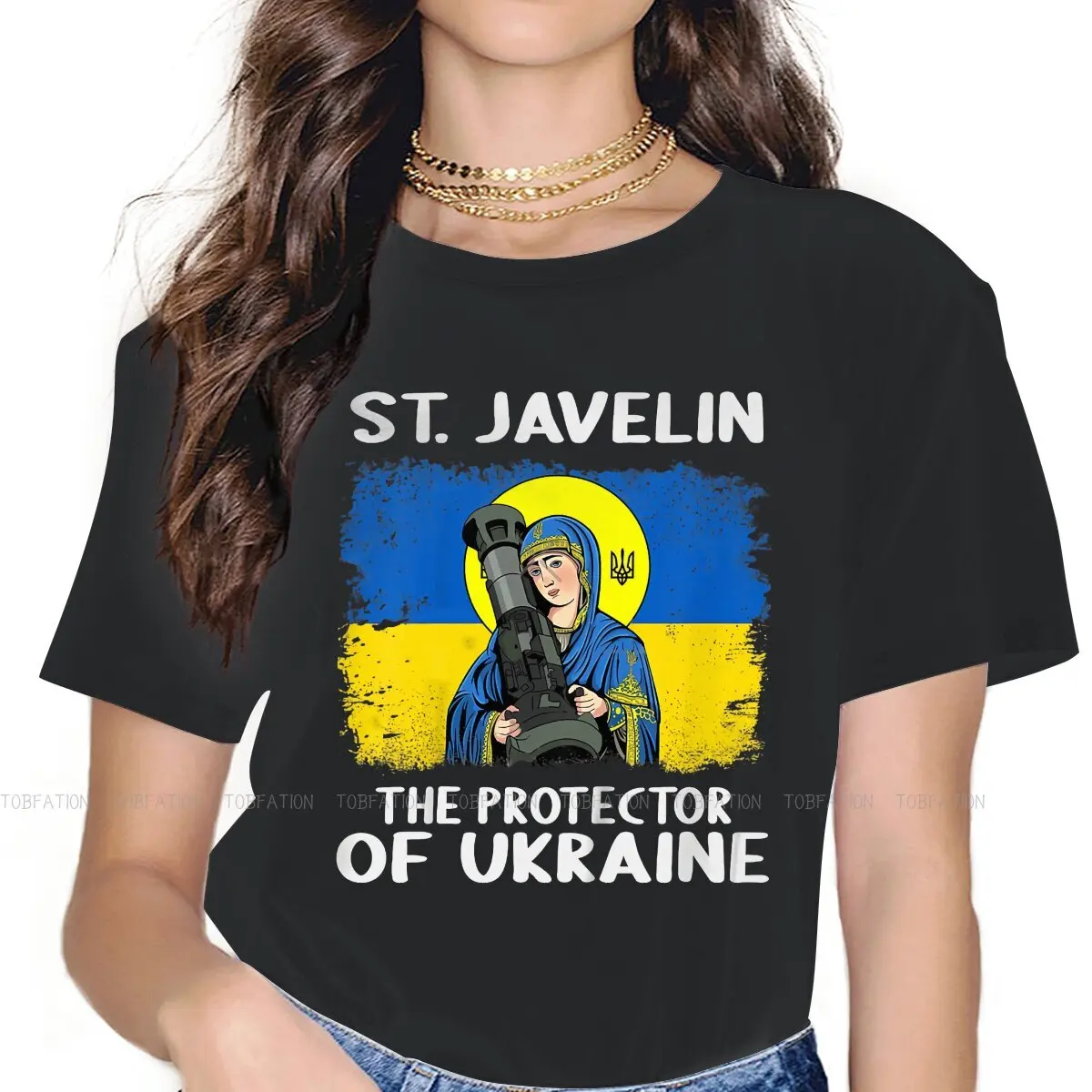 

St Javelin Blue Yellow Flag Women's T Shirt The Protector of Ukraine Ladies Tees Cotton Tops Graphic Tshirt 5XL Oversized