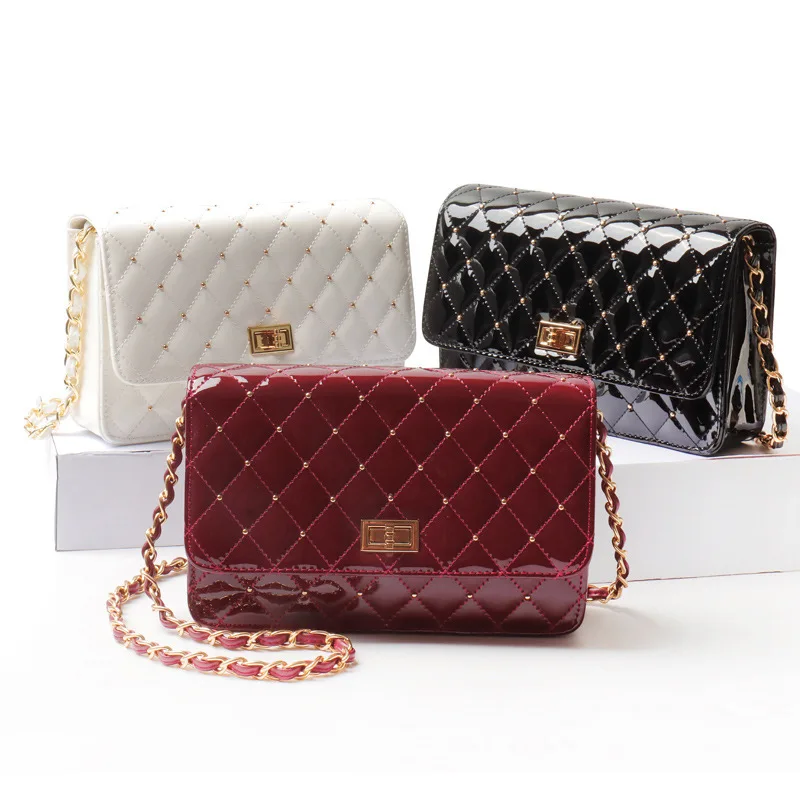 

Ladies Luxury Brand Handbags 2022 New Rhombus Chain Bag Fashion Cowhide Patent Leather Mirror Shoulder Bag Cross Body Bag Woman