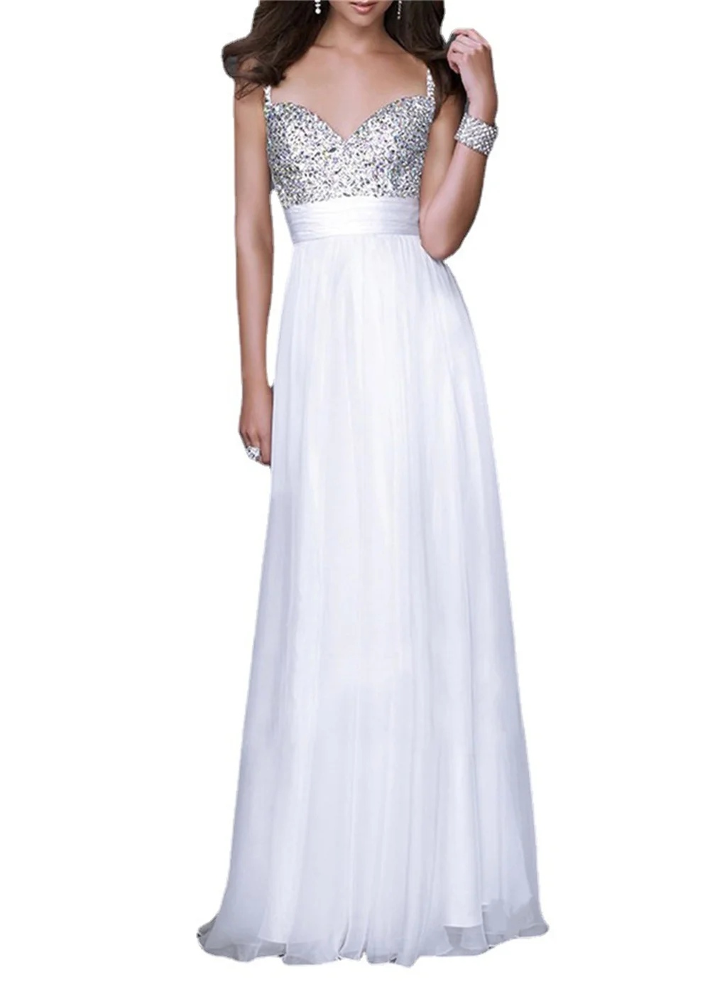 Women Chiffon Party Dress Sexy Spaghetti Deep V-neck Dress Fashion Slim Waist Sequins Patchwork A-Line Prom Evening Dresses