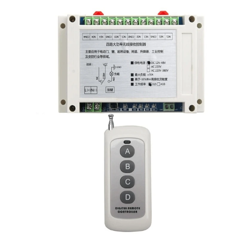 

315Mhz 433Mhz RF Remote Control Wireless Switch 12V 48V 4CH 4 Way Relay Receiver and 4CH Transmitter for Door Lock