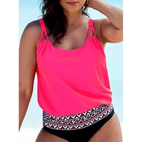 brazilian large size swimsuit conservative vest shorts one piece set plaid stripe swim suit women bathing suits roupa de banho