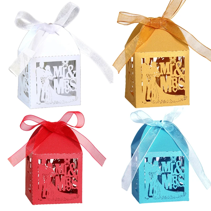

50pcs MR & MRS Bride and Groom Candy box Paper Bag Packaging Boxes Gift for Guest For Wedding Mariage Party Decoration favors