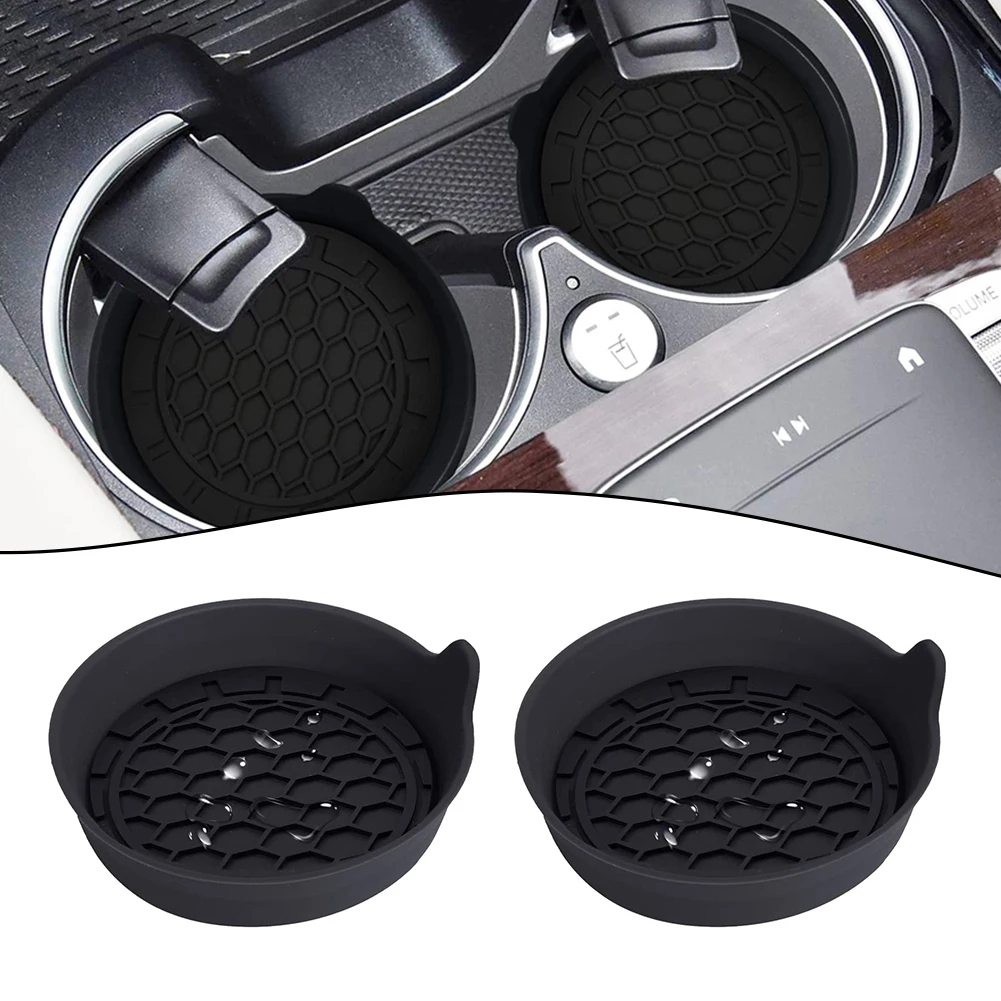

2pcs 8*3cm Black Car Cup Holder Coasters With Non-Slip Base Coaster Silicone Universal Flexible & Stylishly Designed