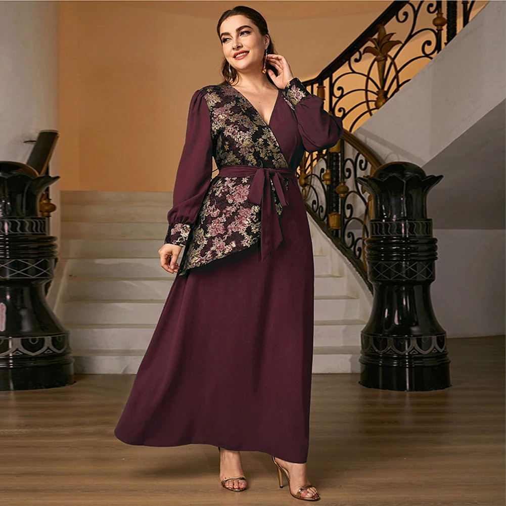 

Women Plus Size Maxi Dress Casual National Style Retro Large Swing Dark Green Long Women's Dress Large Party Dress XL-4XL 5XL