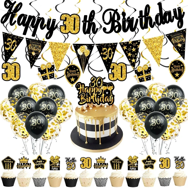 18 30 40 50 60 Years Old Cupcake Toppers Birthday Party Anniversary Adults 30th 40th 50th 60th Black Gold Cake Decor on - Верхушки для капкейков "18 30 40 50 60 лет" на день рождения, юбилей взрослых 30-летие, 40-летие, 50-летие, 60-летие, украш