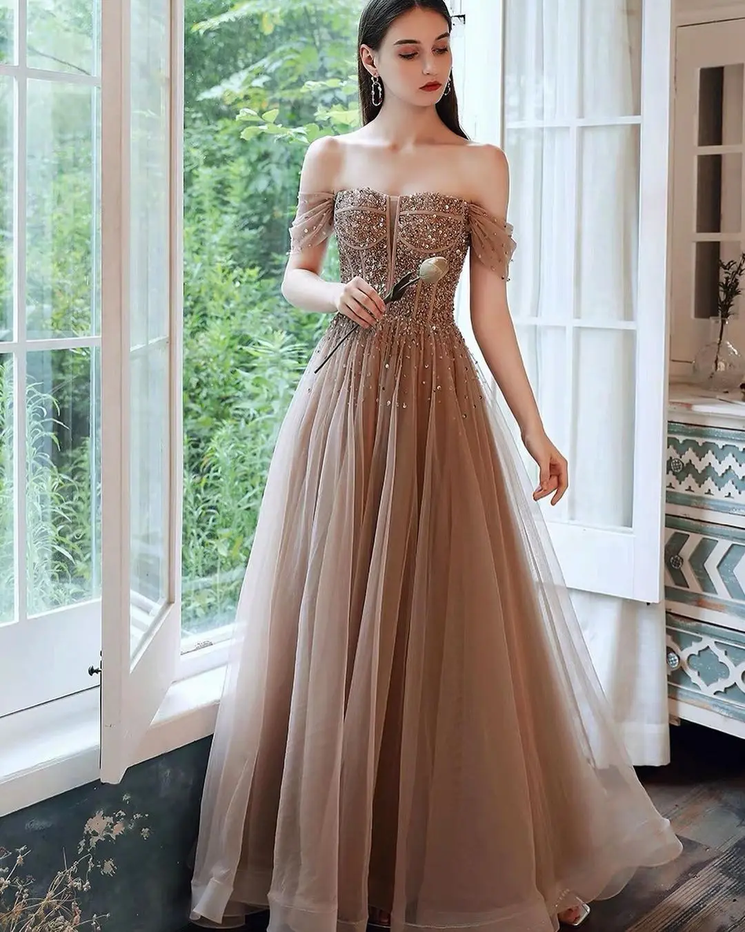 

Sapmae Sequin Gold Off-the-shoulder Ball Gown Floor-length Zipper Up Prom Evenning Dress Suit All Occasion In Summer 2023