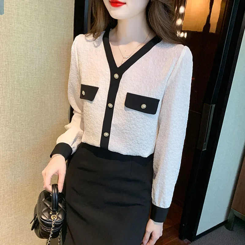 Осенняя женская рубашка с длинным рукавом модная абрикосовая шифоновая блузка