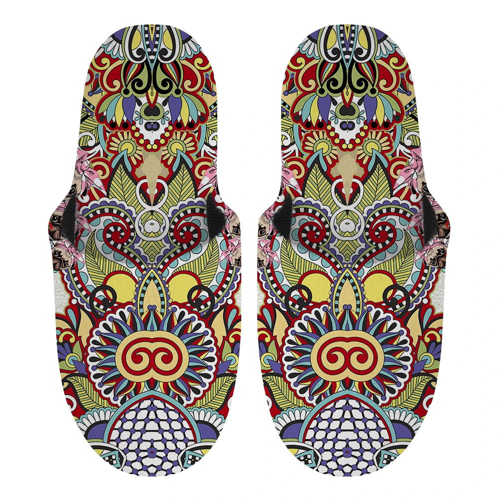 

Noisydesigns 2021 New Soft Plush Cotton Slippes Symmetrical Tribe Ethnic Dog Patterns Men Slip On Winter Warm Shoes Casual House