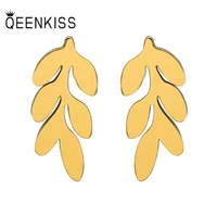 qeenkiss eg8176 fine jewelry wholesale fashion woman girl wedding birthday gift leaf titanium stainles steel stud earrings 1pc