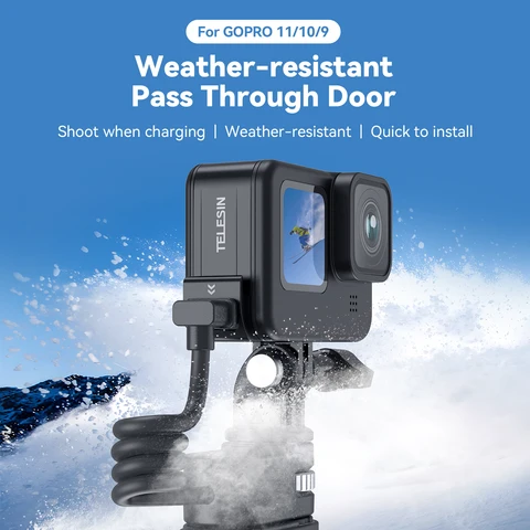 TELESIN для GoPro Hero 12 11 10 9, водонепроницаемая боковая крышка, легкосъемная крышка для зарядки типа C, порт для Go Pro 9 10 11 12, аккумулятор