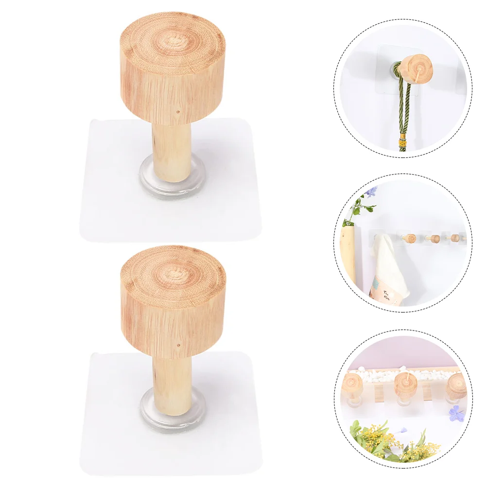 

2pcs Wooden Hooks Sturdy Hooks Household Clothes Hangers Wall Door Hooks