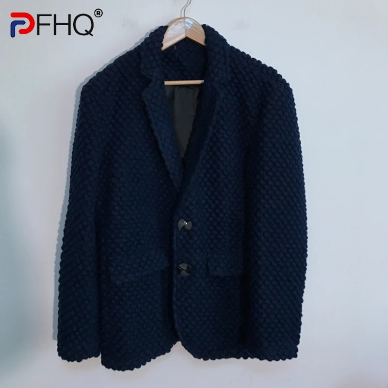 

PFHQ Darkwear Thickened Polka Dot Wool Ball Men's Blazers Jackets Trendy Loose Fitting Design Simple Autumn Casual Suit 21Z1400
