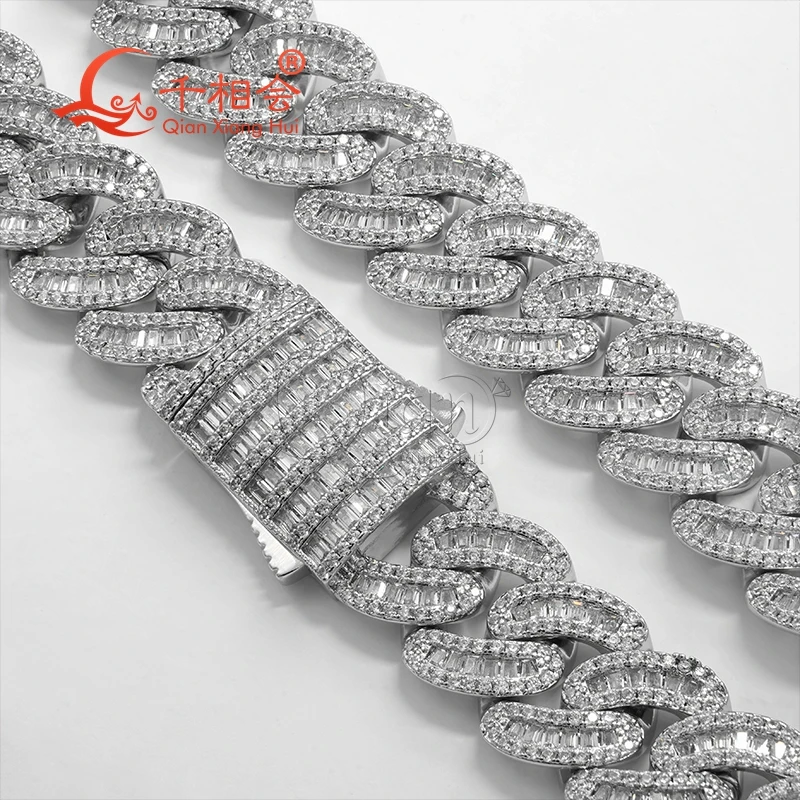 Necklace S925 silver 16mm baguette moon Cuban Link Iced Out Hip Hop white Moissanite Link Chain Jewelry for Women Men Gifts