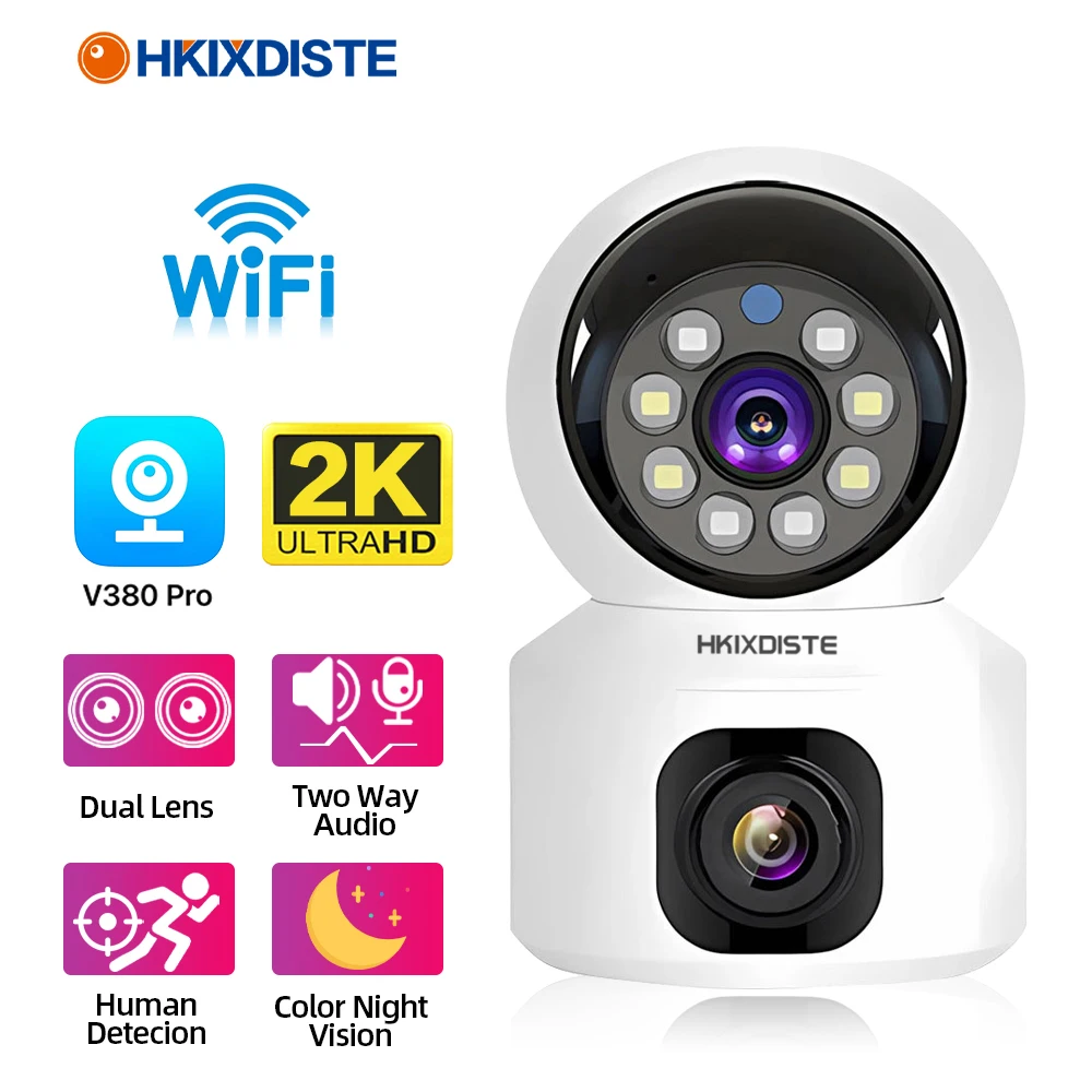 

IP-камера 2K 4 МП PTZ с двойным объективом, Wi-Fi, двойной экран, HD, автоматическое отслеживание, видеоняня, V380