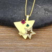 nidin new arrival green and red zircon star pendant for women rhinestone long chain necklace choker fashion birthday jewelry