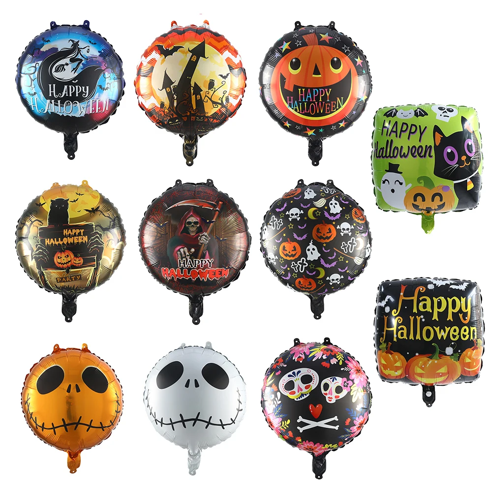 

5/10pcs 18inch Happy Halloween Balloon Round Square Ball Pumpkin Ghost Skull Foil Balloon Halloween Festive Party Decor Globos