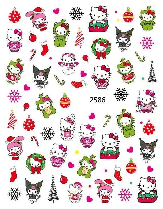 Sanrio Hello Kitty Рождественские наклейки для дизайна ногтей аниме 3D женские украшения