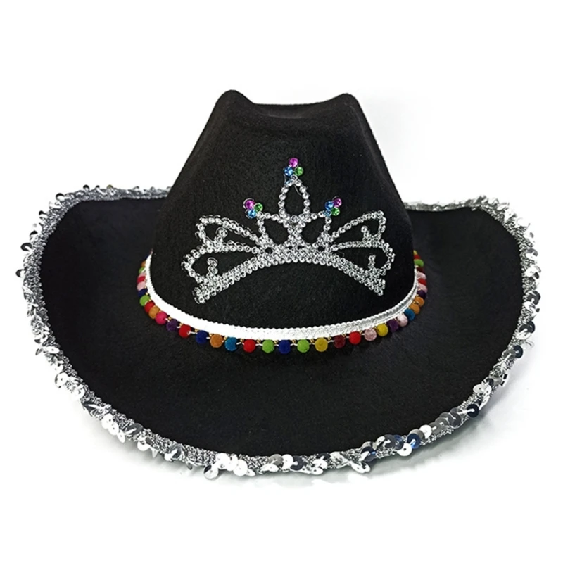 

Western Style Sequins Decor Felt Cowboy Hat Cowgirl Cosplay Party Accessory