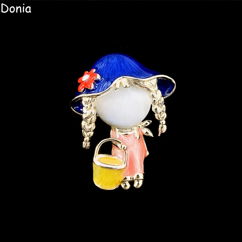 

Donia Jewelry European and American Fashion Titanium Steel Micro-Inlaid AAA Color Zircon Little Girl Brooch Luxury Pearl Pin