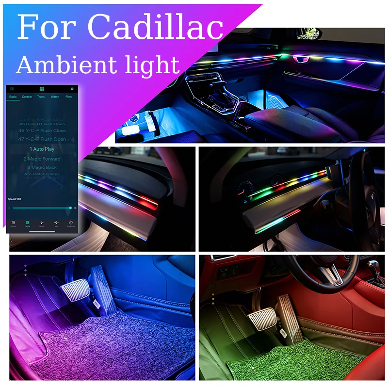 Фото Подходит для Cadillac CT4 CT5 CT6 XT4 XT5 XT6 GT4: Декоративная подсветка салона, цветная декоративная лампа, неоновые огни с дистанционным управлением. №1