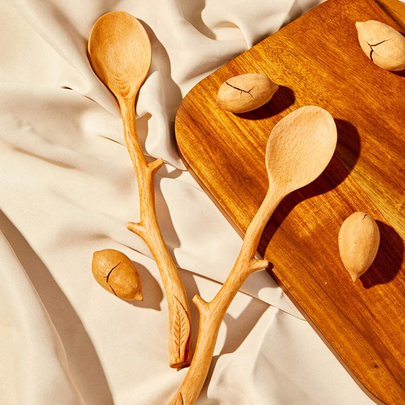 

Creative Japanese Style Beech Spoons Branch Shape Long Handle Scoop Coffee Stirring Spoon Soup Spoon Tableware Wooden Spoon