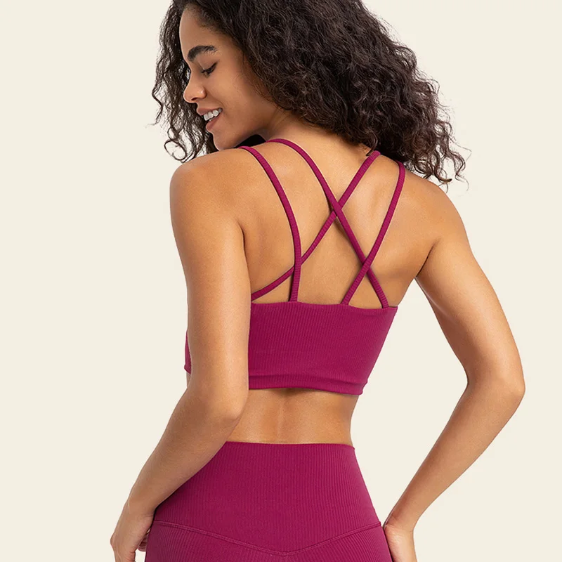 

Lulu-бесшовный бюстгальтер для йоги для женщин, нижнее белье для фитнеса, дышащая ткань в рубчик, Лайкра, Хлопок, высокая эластичность, вкладыш