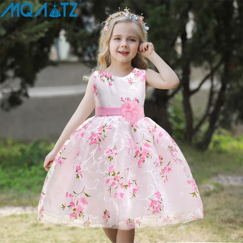 

MQATZ Baby Clothes 2 10 Years Children Casual Pink Floral Printed Mini Summer Dress Girls Vestidos
