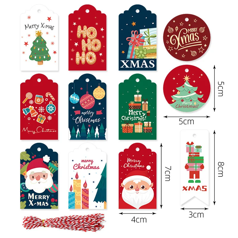 

48pcs Christmas tree Hanging paper card decoration 48 cartoon Christmas decoration cards Santa Claus candles Christmas party