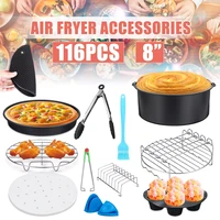 116pcsset 8 inch air fryer access fit for airfryer 5 2 5 8qt baking basket pizza plate grill pot kitchen cooking tool for party