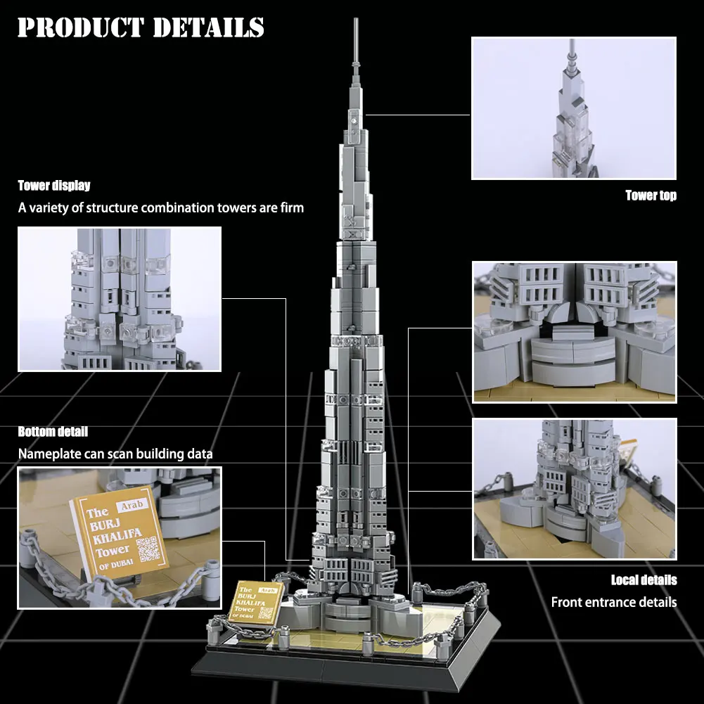 Город Дубай всемирно известная модель Burj Khalifa строительные блоки миниатюры