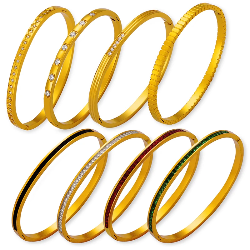 Круглые браслеты из нержавеющей стали с кубическим цирконием