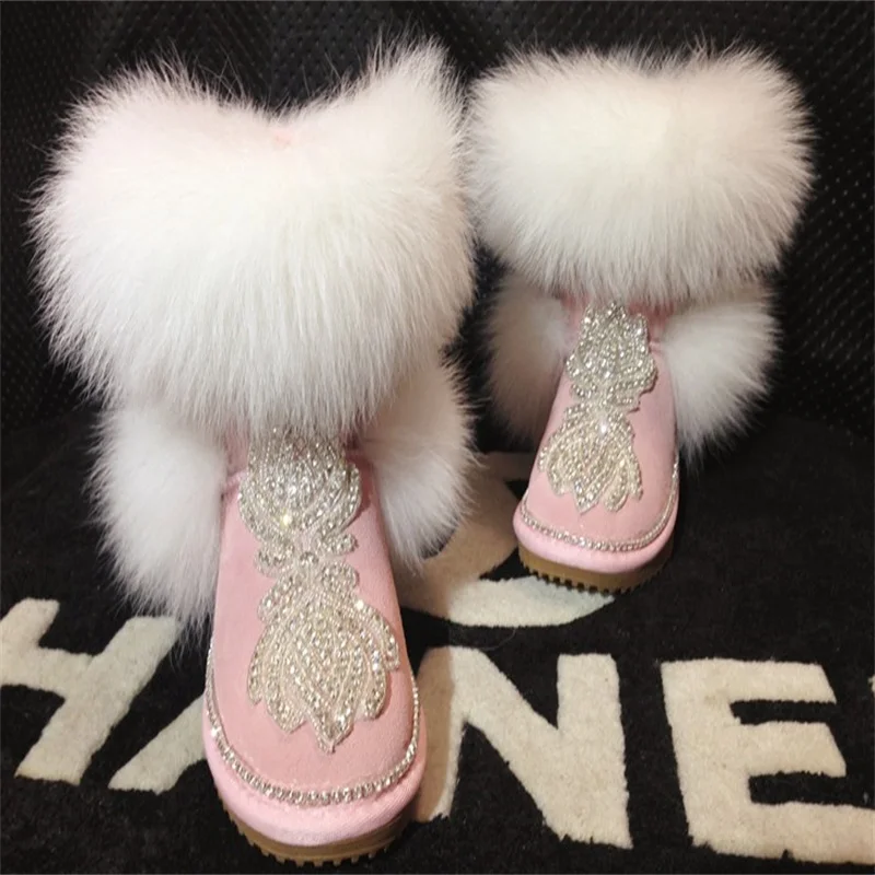 

Classic rhinaute fox hair boots Winter plus fleece warm boots Handmade custom fur one-piece boots men and women plus size 35-44