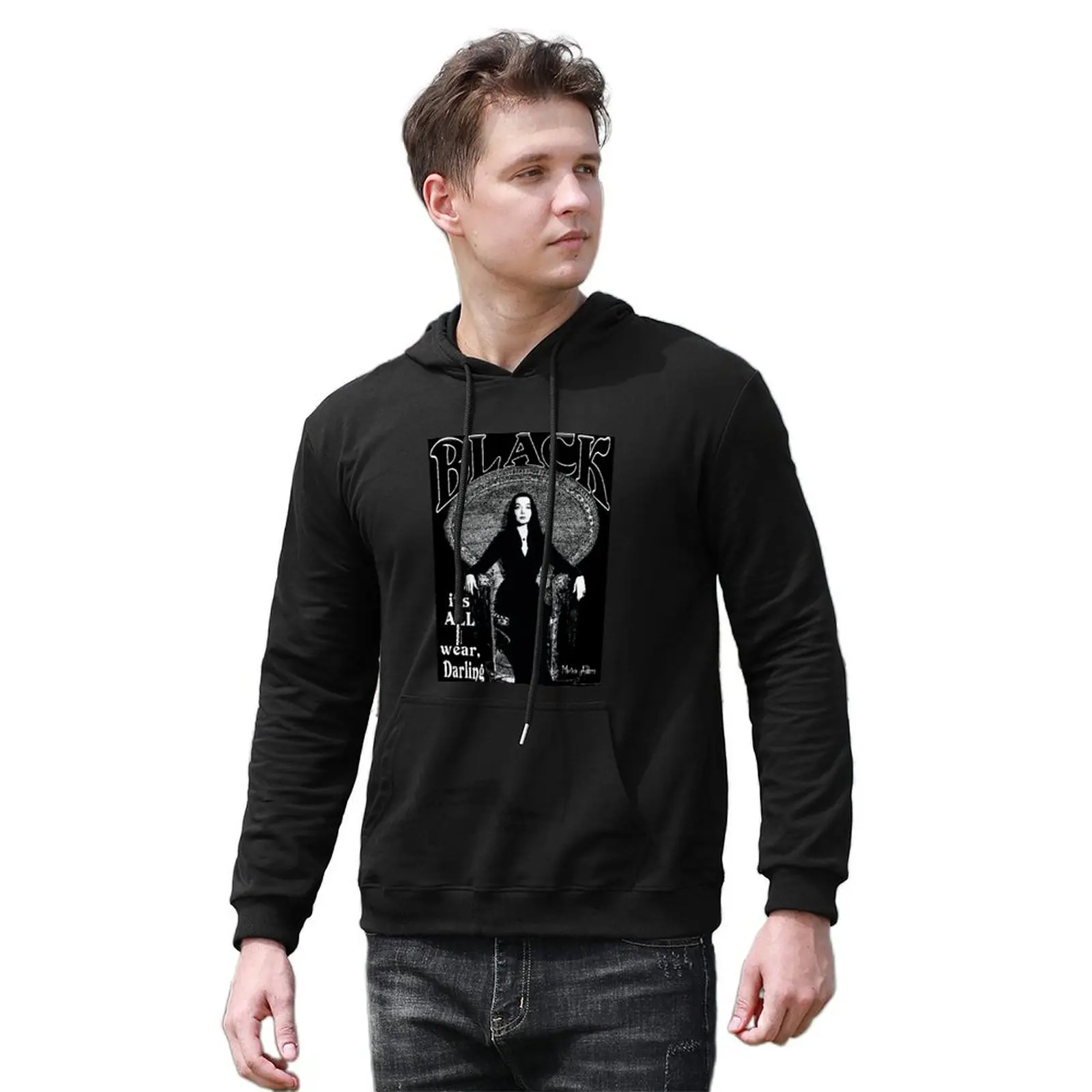 Фото BLACK- It's All I Wear- Morticia Addams пуловер с капюшоном мужская одежда мужская осенняя одежда мужская толстовка №3