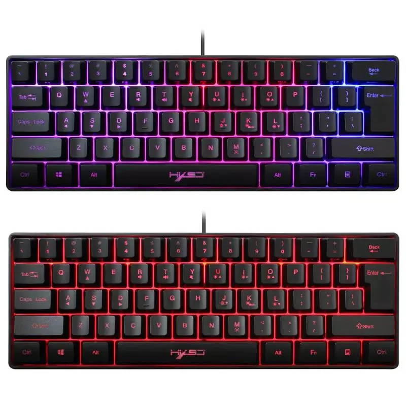

Wired Mechanical Feeling Backlit Keyboard USB 61 Keycaps With RGB Backlight Russian Ganer Keyboard For PC Laptop