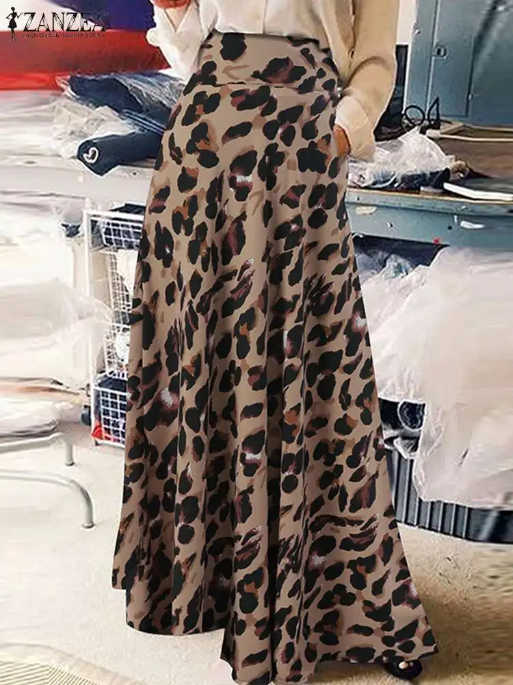 

ZANZEA Stylish Women Leopard Printed Skirts Summer Bohemian A-line Maxi Skirt Faldas Saia High Waist Holiday Long Skirts Jupe