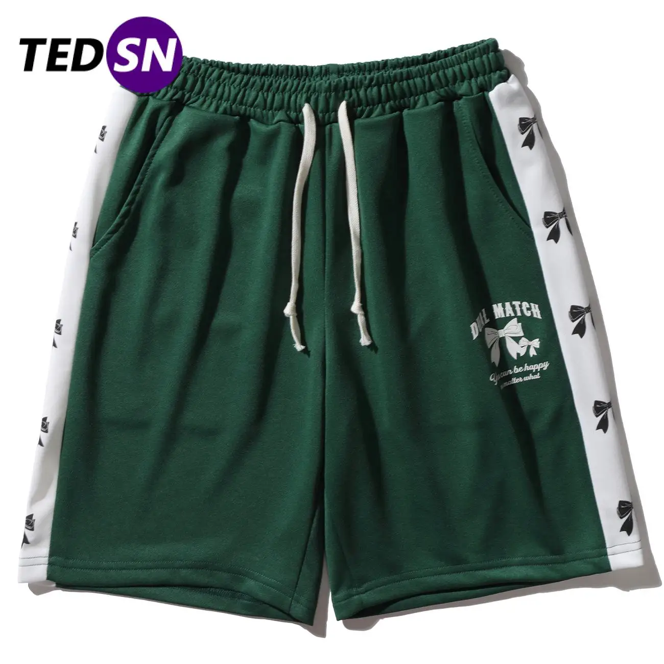 

TEDSN 2022 Hot Sale Patchwork Side Bow Print Shorts Pants Summer Men Women Casual Harajuku Shorts Elastic Band Jogging Short