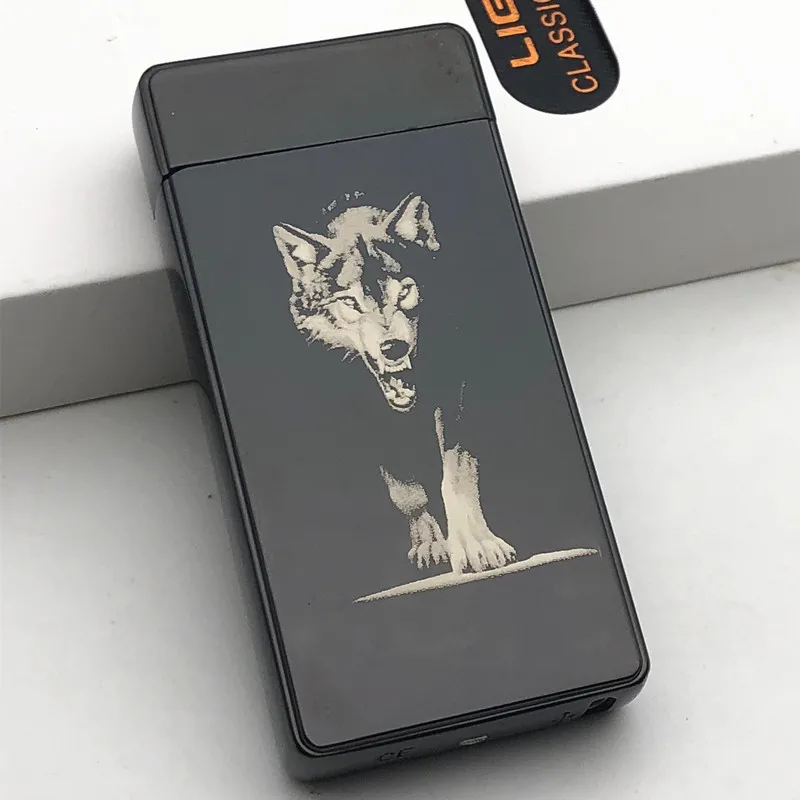 

Wolf Electric Windproof Zincalloy Lighter Double Arc Flameless Plasma Rechargeable USB Lighter LED Power Display Touch Sensor