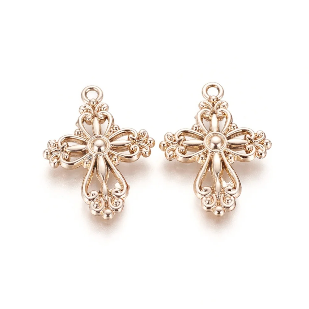 

10PCS Alloy Pendants Cross Light Gold 28x20x4mm Hole: 2mm